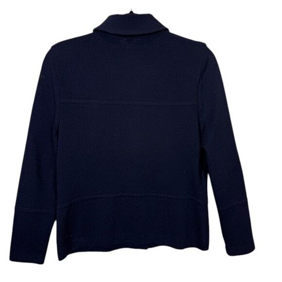 St. John Santana Knit Wool Navy Blue Blazer Jacket Gold Tone Buttons Oversized 2 - Picture 3 of 11